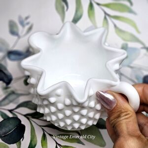 Vtg White Hobnail Fenton Milk Glass Creamer & Open Sugar Cottagecore Wedding